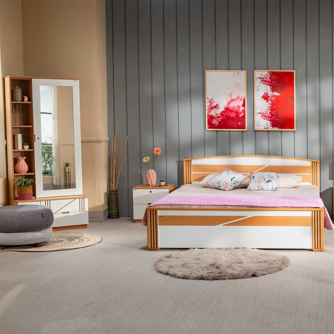 Bed Room Set-14 (Bed-175+Bed Side Table-124+Dressing Table-148+Wardrobe-158)-141SN Color