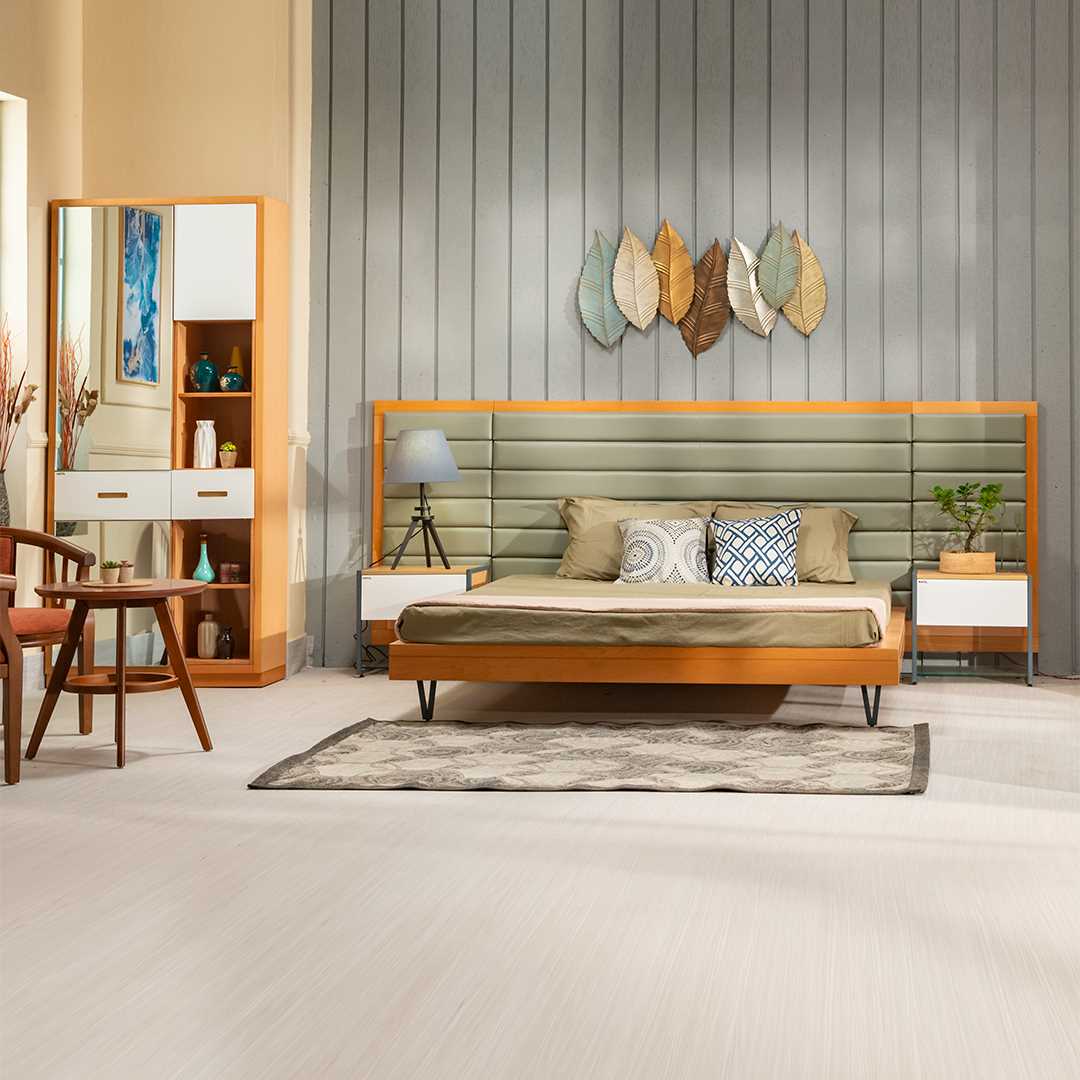 Bed Room Set-15 (Bed-208+Bed Side Table-136+Dressing Table-158+Cabinet-185)-141SN Color