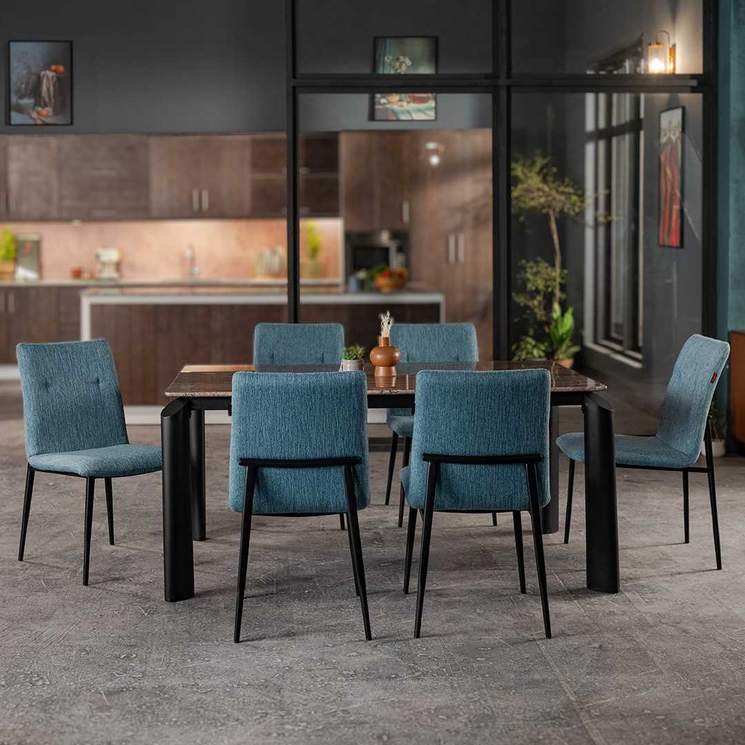 Paisley-226 and Pretentious-226 (BT) (6 Chair and 1 Table with 1 Granite) Dining Set